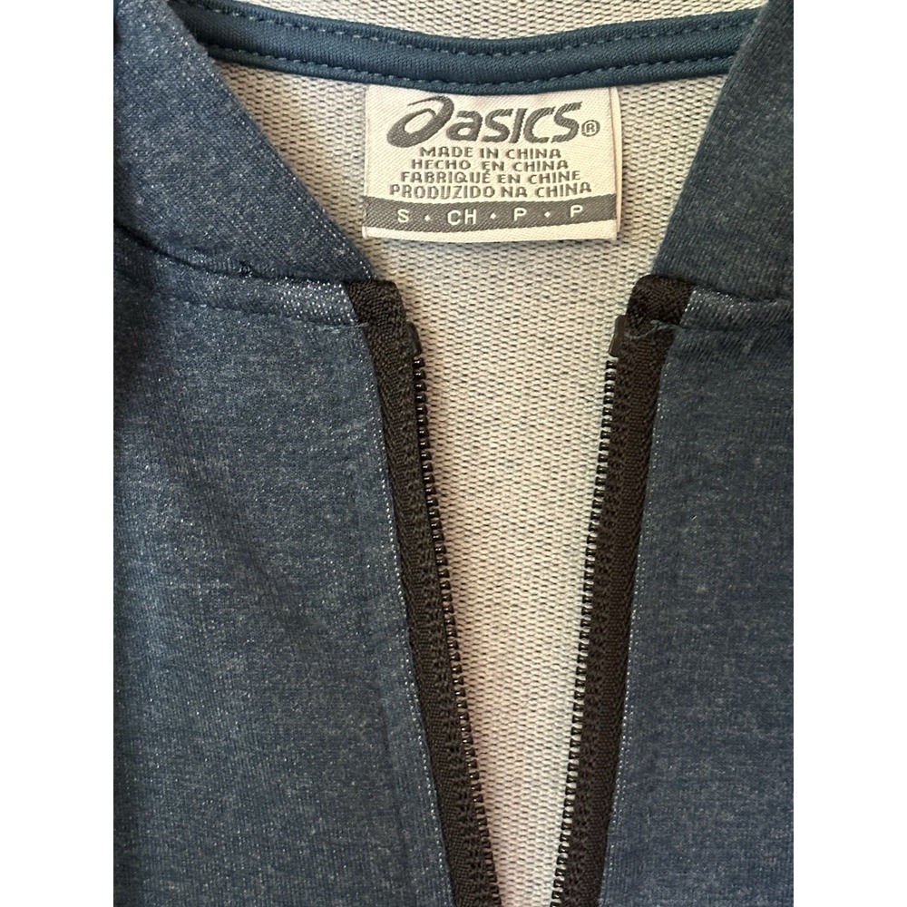 ASICS Size Small Blue Zip Hoodie Front Pockets Reflective Back Strip - Picture 3 of 4